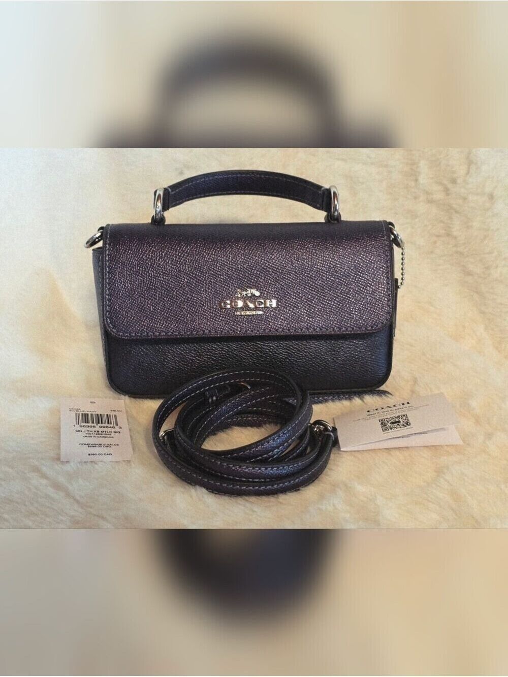 NWT Coach Mini Jamie Top Handle Crossbody Metallic Navy Blue Bag